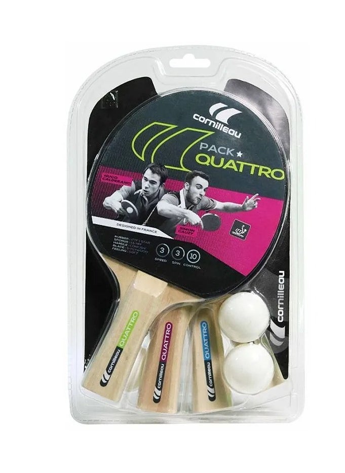 Cornilleau SPORT Pack Quattro – 4 Lightweight Table Tennis Bats with Comfortable Grip + 4 Durable Balls, Ergonomic Design, Ideal for Beginners, Family Fun & Casual Play