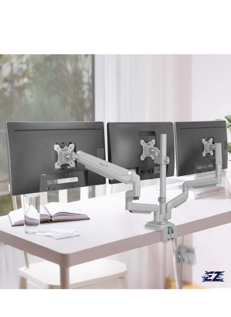 Ergonomic Triple Monitor Mount – Height Adjustable, USB/Audio Integration, Supports 24”-32” Displays for Office and Gaming Setups