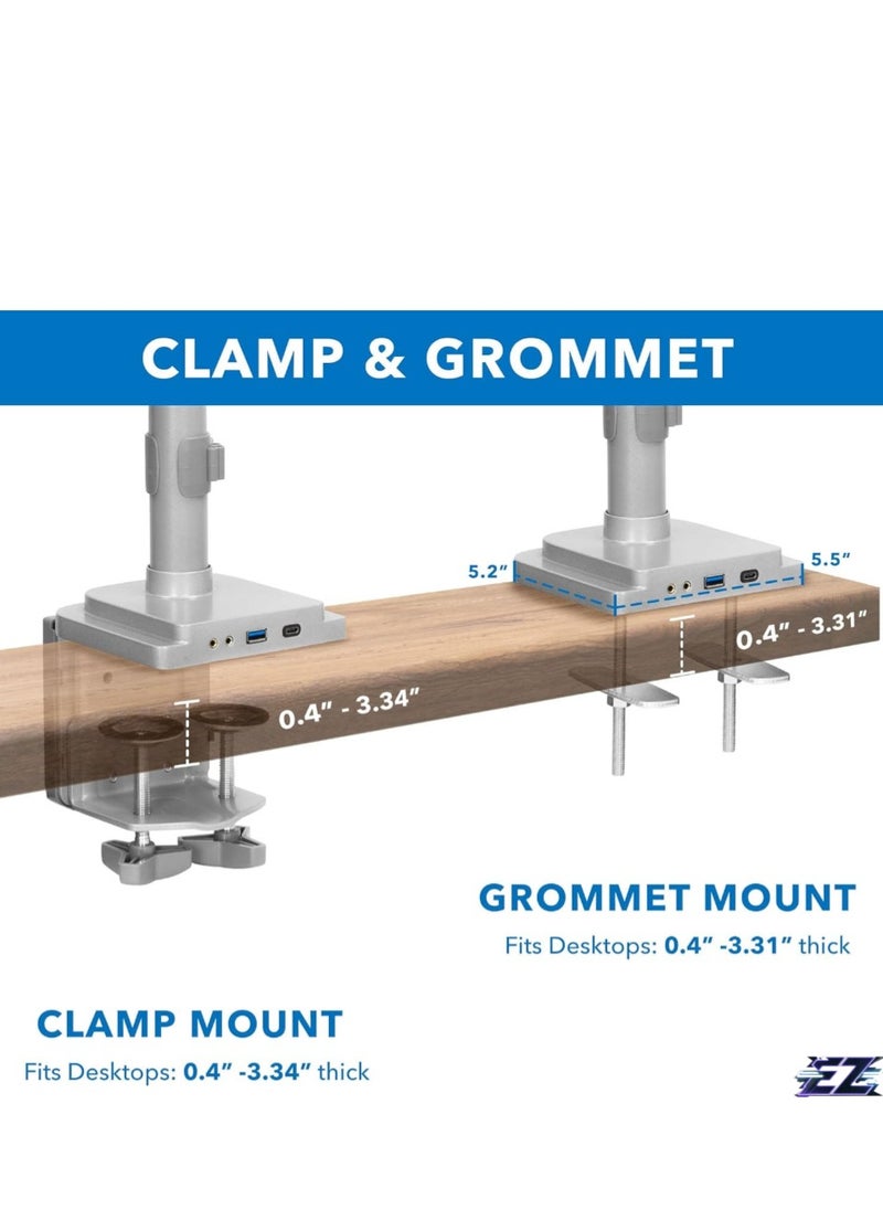 Ergonomic Triple Monitor Mount – Height Adjustable, USB/Audio Integration, Supports 24”-32” Displays for Office and Gaming Setups