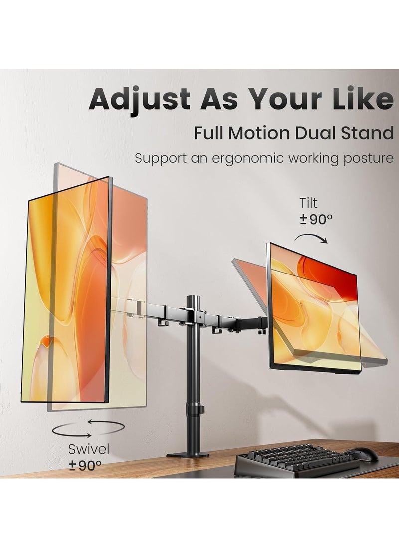 HEYMIX LIFE Dual Monitor Arm - Height Adjustable Dual Monitor Arm for 13-27