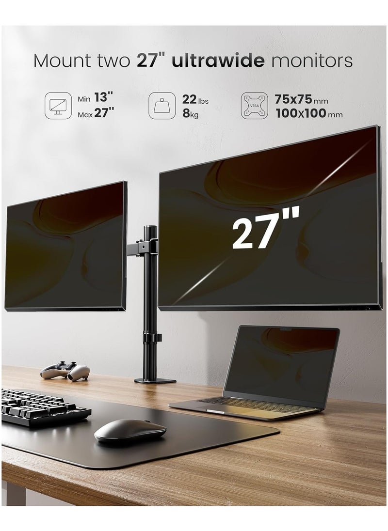 HEYMIX LIFE Dual Monitor Arm - Height Adjustable Dual Monitor Arm for 13-27