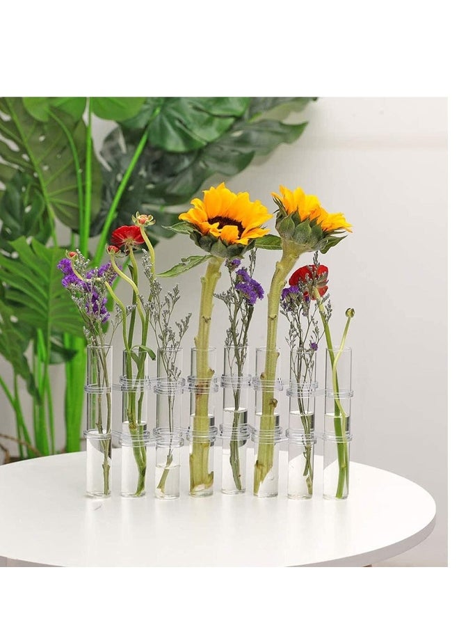 Test Tube Vase Crystal Glass Flower Pots Plant Cultivation Can be Placed in Living Rooms Desktop Terrarium DIY 8 Hydroponic Plants Home Garden Decoration with Brush 15x2.2CM