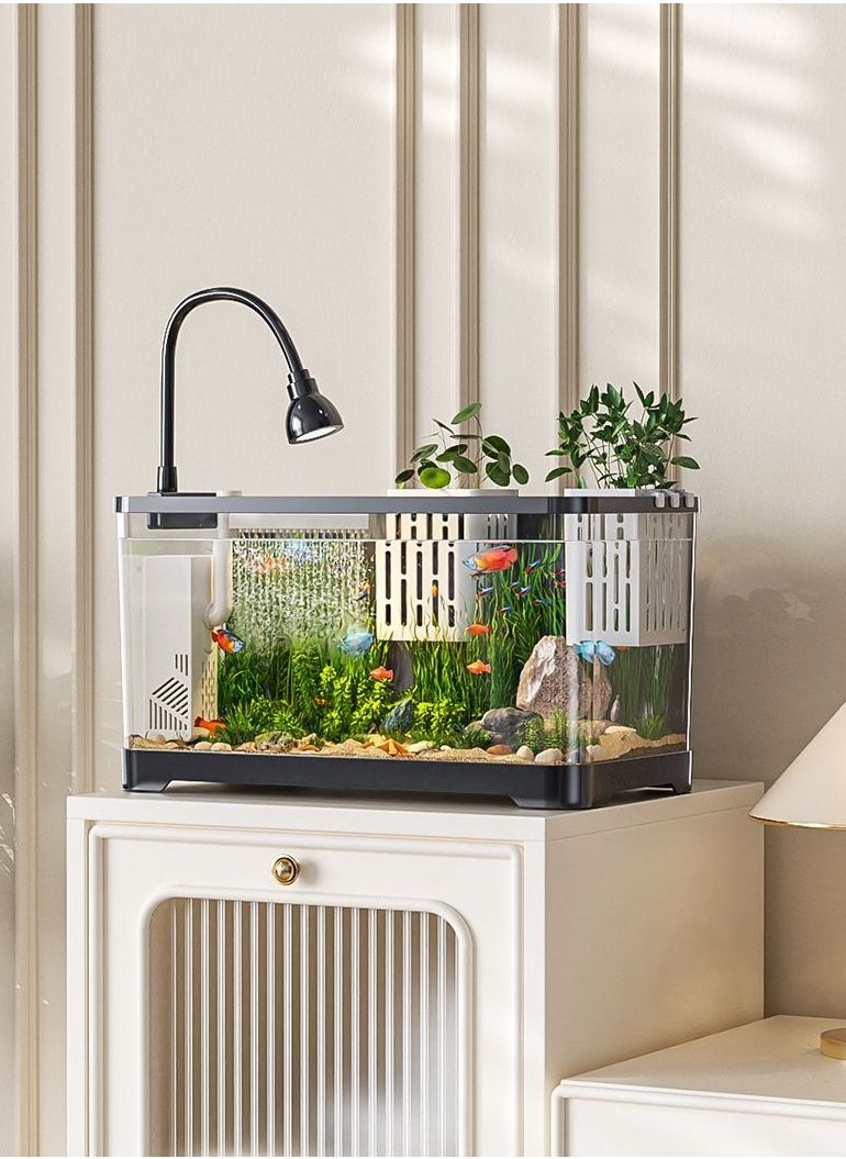 Fish Tank Kit Glass Fish Bowl with Oxygen Air Pump，Filter，Light，Plants Holder，Pebbles，Scallop Shells for Home  Aquarium（38.8*21.5*21.2cm)