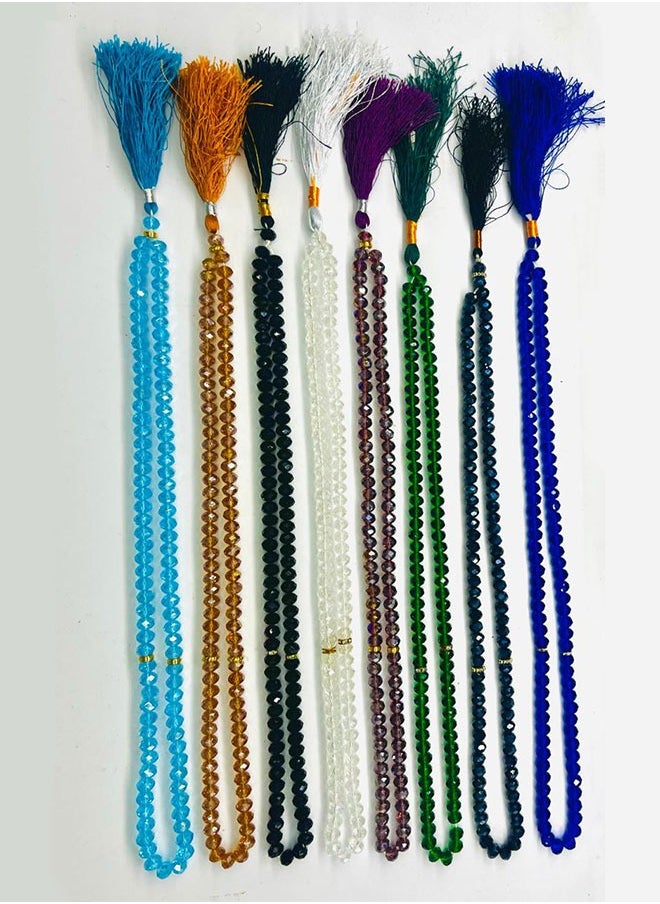 Crystal 100 Beads Rosary/Tasbih – Set of 8 Pieces | 10mm Bead Size | Mixed Colors