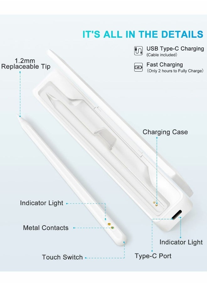 Stylus Pens for iPad 2018-2022, Rechargeable Touch Screen Pen for iPad with Tilt Sensitivity, Magnetic Attach Stylus Pencil with Charging Case for iPad Pro Air Mini