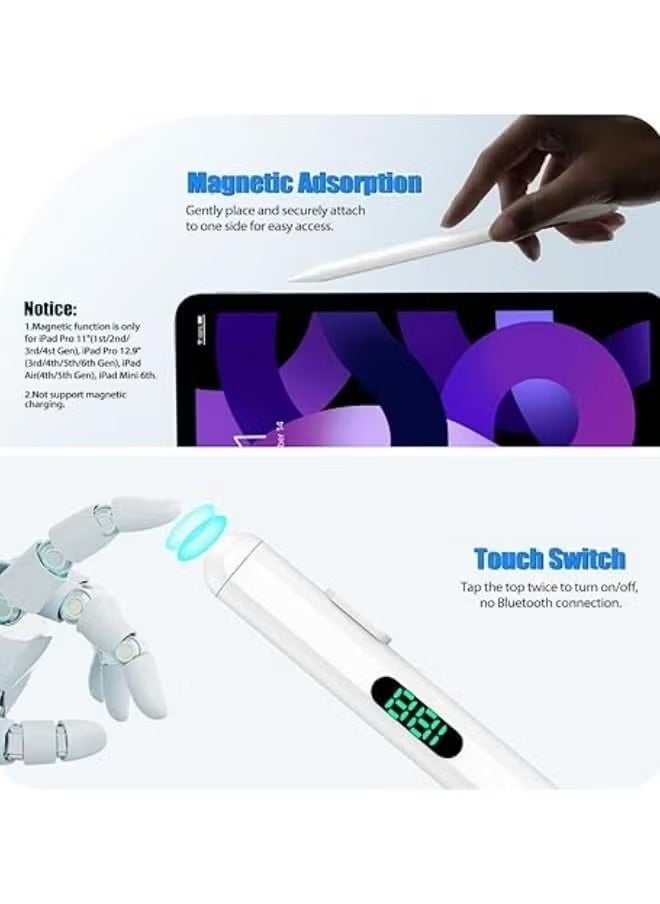 2024 New iPad Pencil with Battery Display, Pen with Magnetic & Tilt-Sensitive Design & Fast Charging for Apple iPad 2018 and Later, White (Just for Apple)