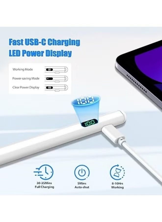 2024 New iPad Pencil with Battery Display, Pen with Magnetic & Tilt-Sensitive Design & Fast Charging for Apple iPad 2018 and Later, White (Just for Apple)