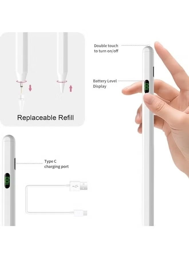 2024 New iPad Pencil with Battery Display, Pen with Magnetic & Tilt-Sensitive Design & Fast Charging for Apple iPad 2018 and Later, White (Just for Apple)
