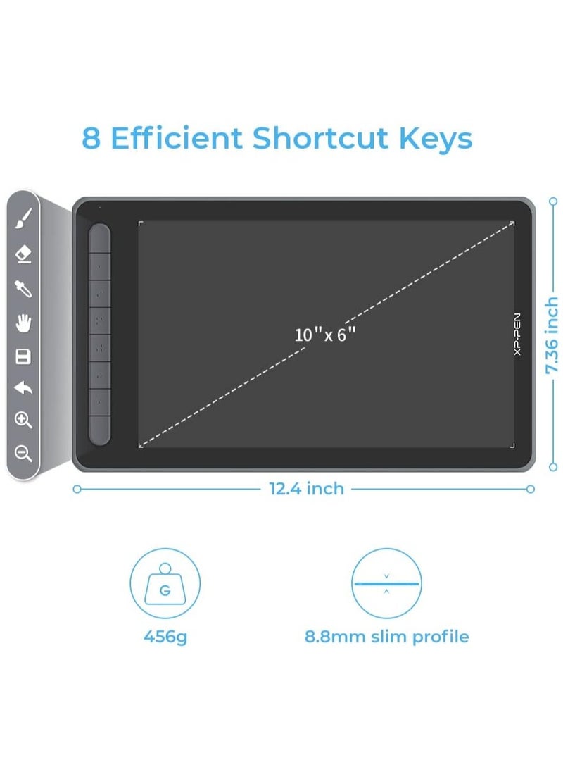 Deco L Ultrathin Graphics Drawing Tablet with X3 Smart Chip, Pen Tilt Function, 8 Shortcut Keys, 10x6 Inch Working Area