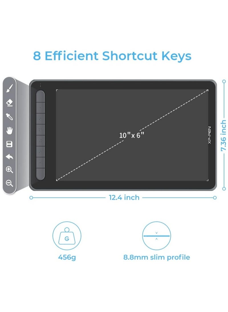 Deco LW Graphics Drawing Tablet 10x6 Inch Working Area Digital Pen Bluetooth Wireless Tablet with X3 Smart Chip Pen Tilt Function 8 Shortcut Keys