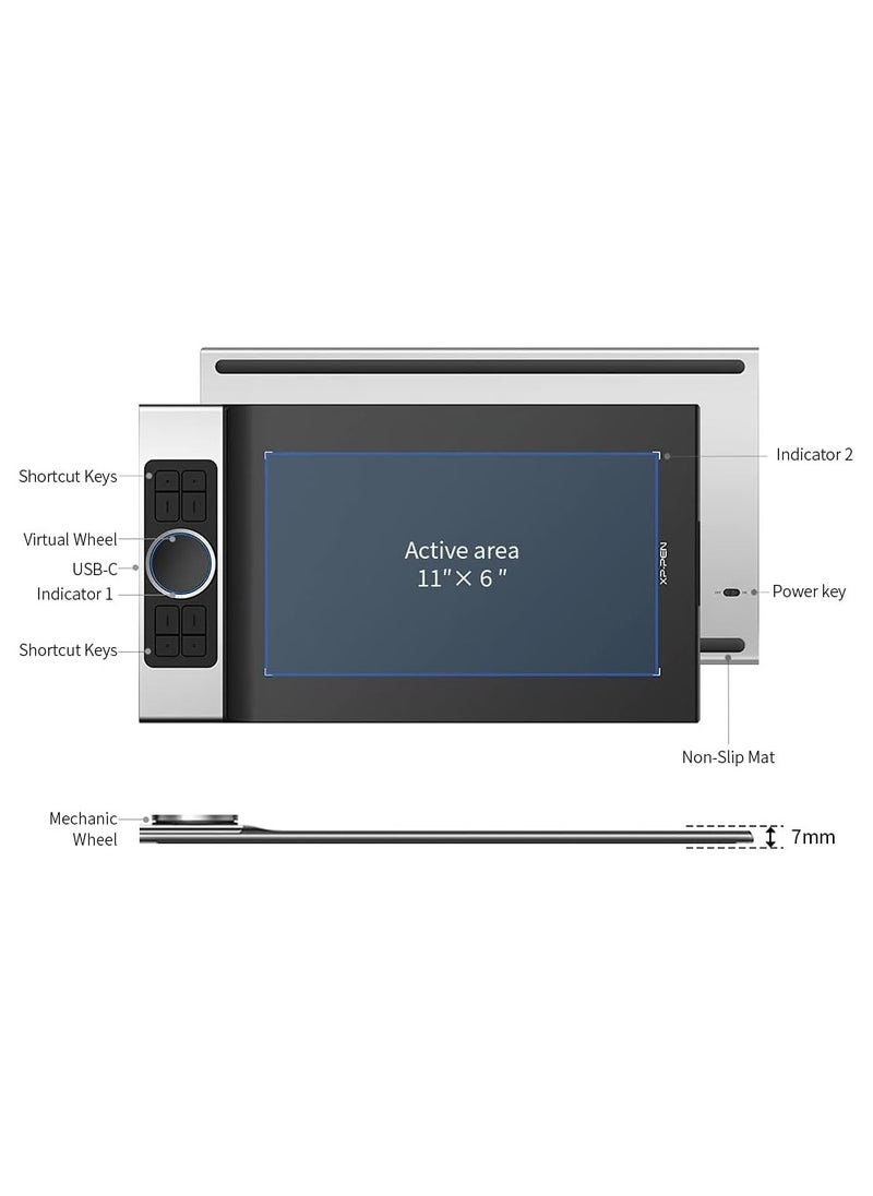 Deco Pro MW Wireless Bluetooth Digital Graphic Drawing Tablet with 8 Keys, 2 Wheels