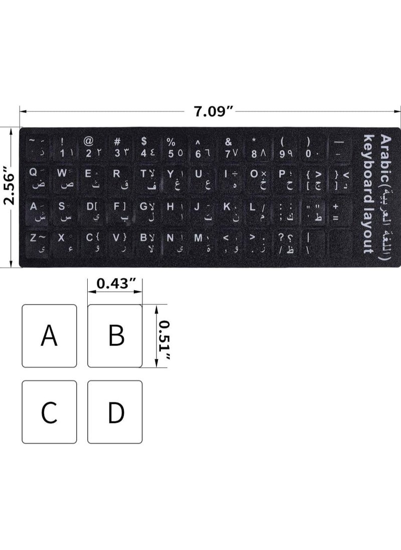 Arabic Keyboard Stickers, Arabic Keyboard Transparent Lettering Black Background, Replacement Stickers Black Background with White Letters, for Computer Laptop Notebook Desktop (Arabic 2PCS)