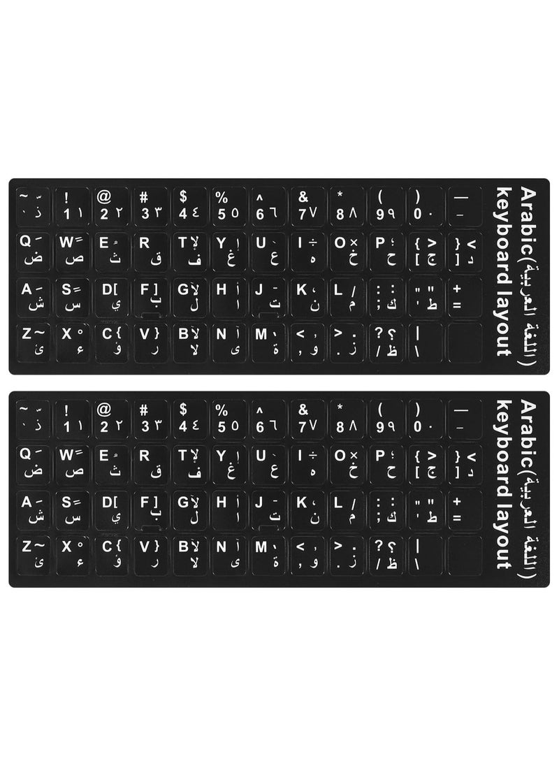 Arabic Keyboard Stickers, Arabic Keyboard Transparent Lettering Black Background, Replacement Stickers Black Background with White Letters, for Computer Laptop Notebook Desktop (Arabic 2PCS)