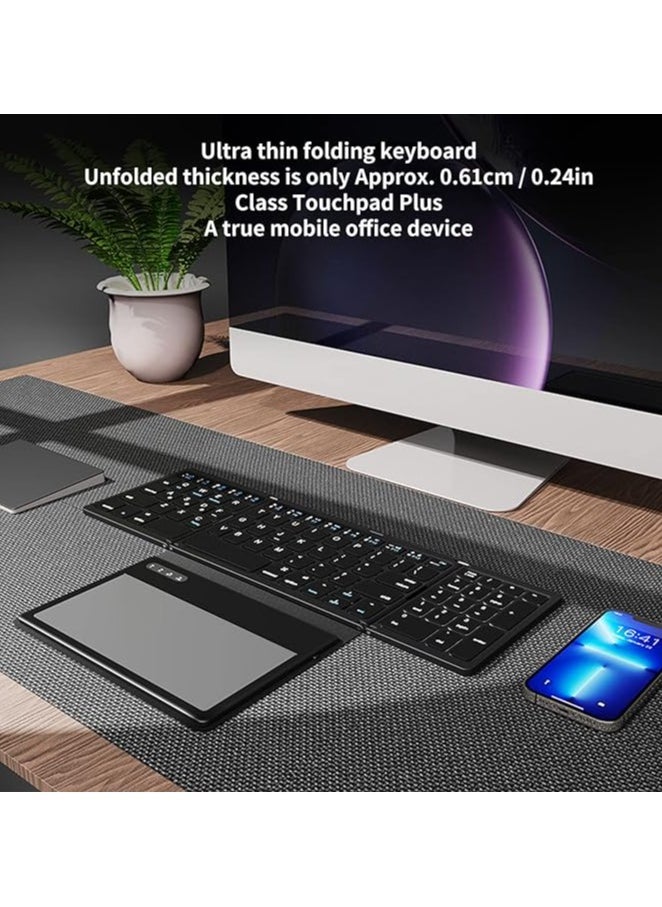 Foldable Bluetooth Keyboard, Rechargeable Full Size Ultra Slim Pocket Folding Keyboard, Portable Pocket Folding Keyboard with Touchpad for Android, Windows, PC, Tablet