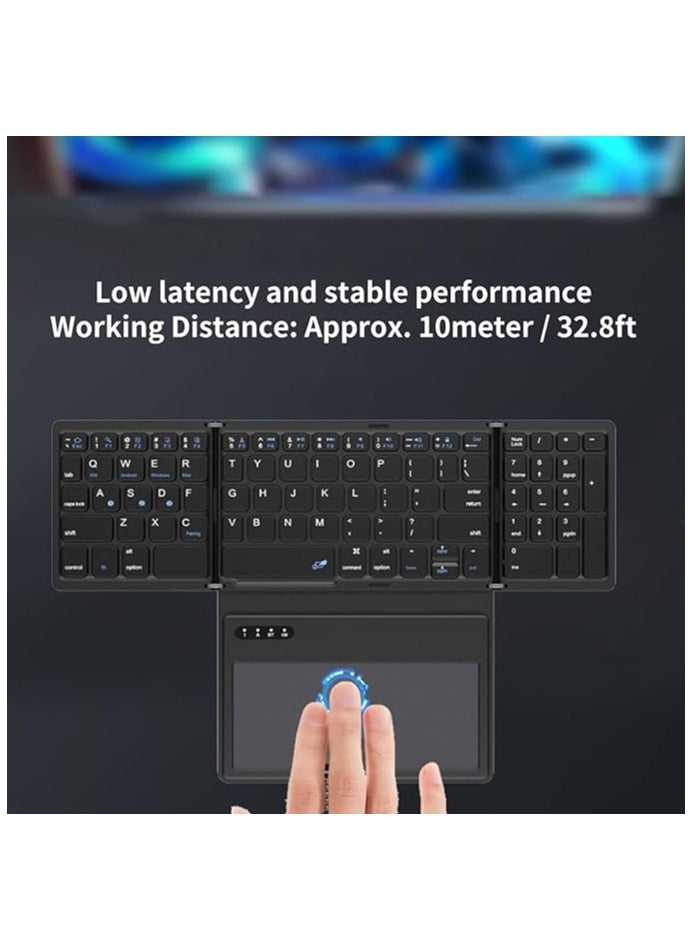 Foldable Bluetooth Keyboard, Rechargeable Full Size Ultra Slim Pocket Folding Keyboard, Portable Pocket Folding Keyboard with Touchpad for Android, Windows, PC, Tablet