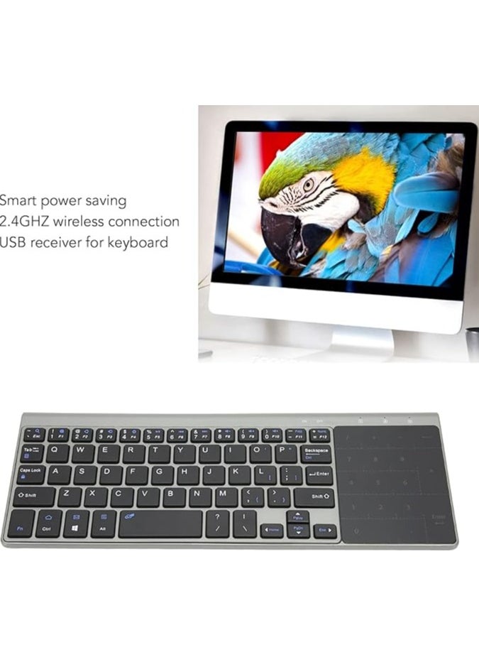 2.4G Wireless Keyboard with Touchpad, Ultra Compact Media Keyboard Sensitive Trackpad Touch TV Keyboard Smart Power Saving Full Size Keyboard for TV-Connected Computer