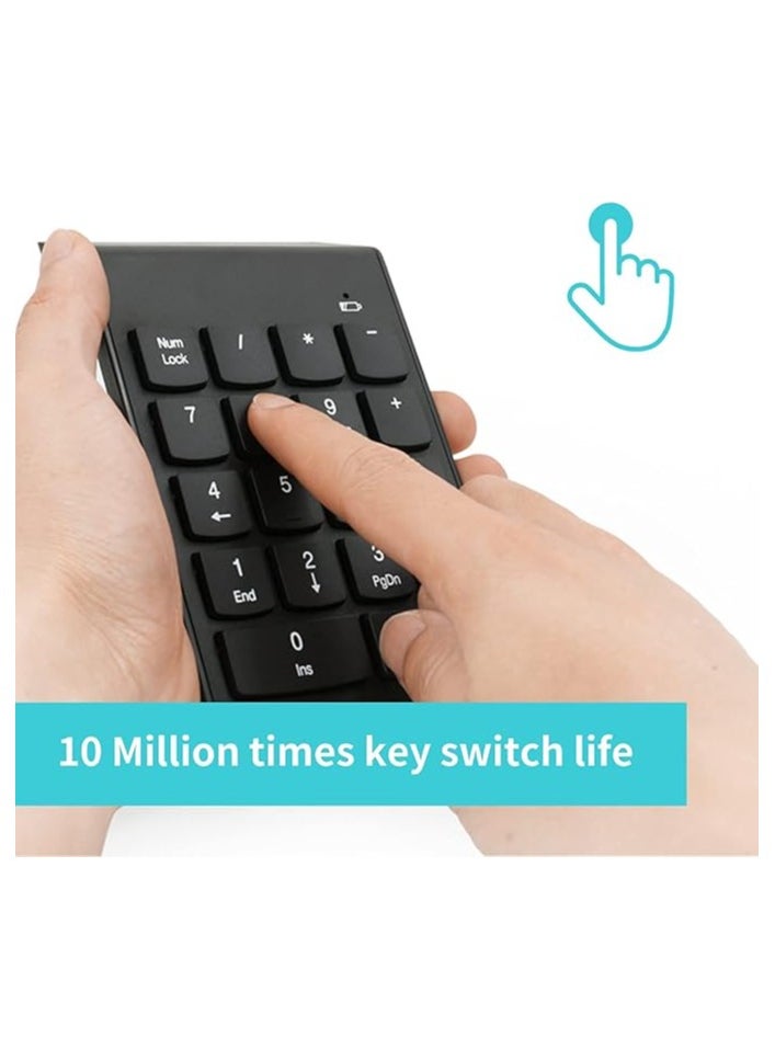 Wireless Silent Number Pad Portable Numeric Keypad Keyboard with Mini USB Receiver for Laptop Notebook, Desktop PC Computer, Compatible with Windows, 10 Million Keystrokes Life，10M Use Distance