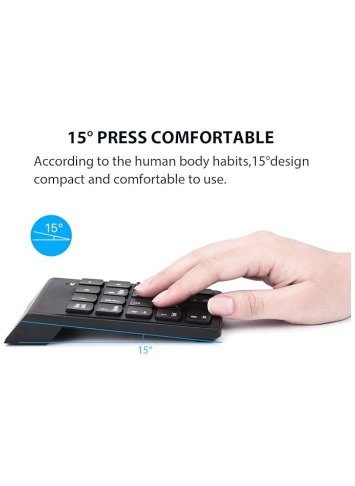 Wireless Silent Number Pad Portable Numeric Keypad Keyboard with Mini USB Receiver for Laptop Notebook, Desktop PC Computer, Compatible with Windows, 10 Million Keystrokes Life，10M Use Distance