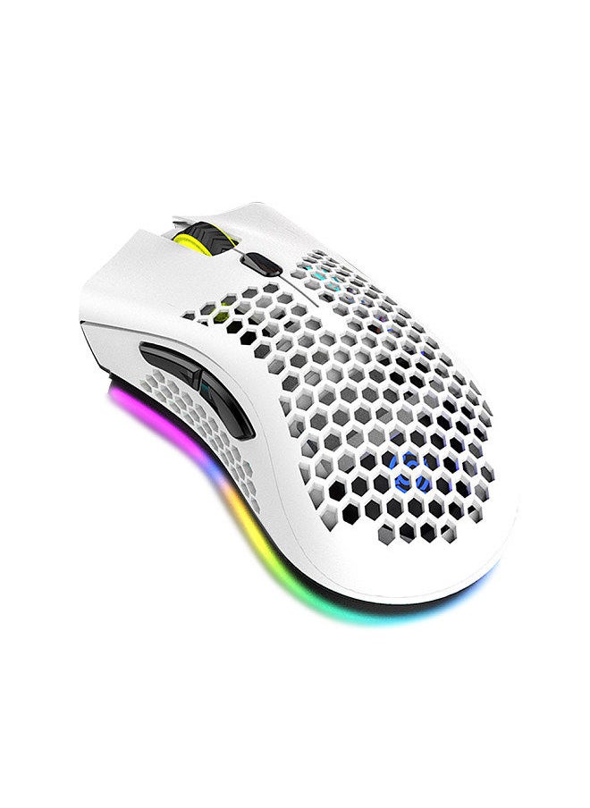 2.4G Wireless Gaming Mouse Rechargeable Mouse with RGB Light Effect 3 Adjustable DPI Hollowed-out Honeycomb Design White