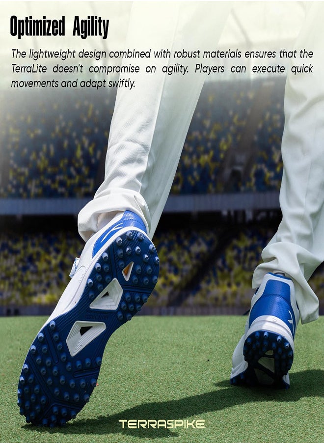 Hundred TerraLite Cricket Shoes | TerraSpike Rubber Studs | Embedded Support Plate for Stability | Lightweight & Durable | Ideal for Turf, Ground & Hard Surfaces (White/Navy Blue/Red ; UK 11)