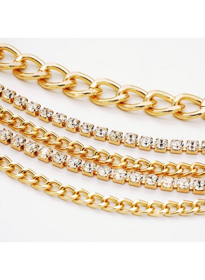 Multilayer Chain Belts For Women Rhinestone Waist Belt Punk Gorgeous Chain For Ladies Dresses Gold Plus Size 150Cm/59In