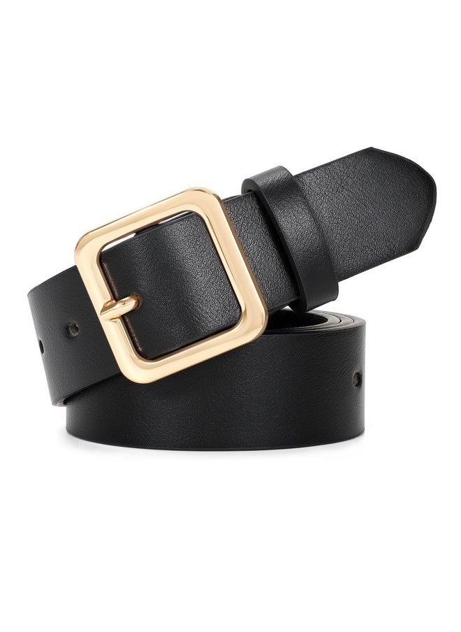 Women’S Leather Belts For Jeans Pants Dresses Fashion Ladies Black Belt With Square Buckle