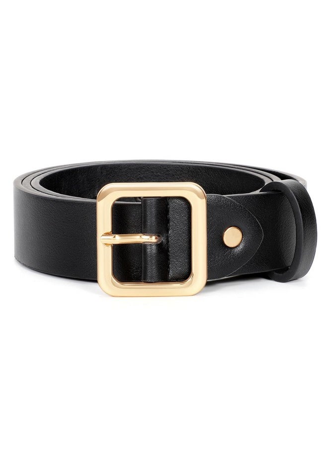 Women’S Leather Belts For Jeans Pants Dresses Fashion Ladies Black Belt With Square Buckle