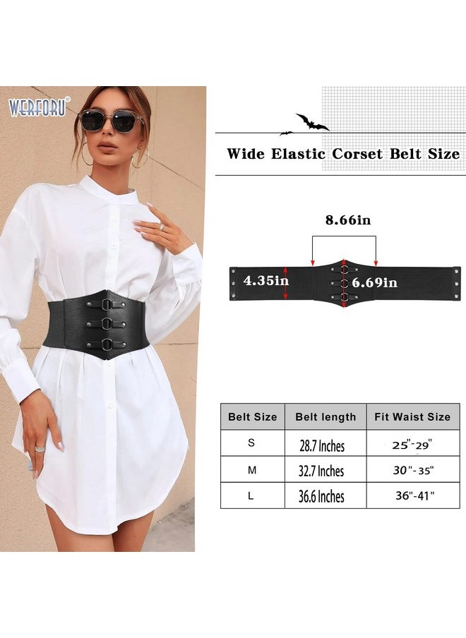 Women Wide Corset Elastic Belt Thick Vintage Ladies Costume Waspie Waist Belt For Halloween, Black, Suit Waist Size 21-25 Inches