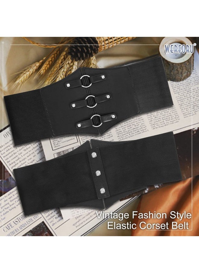 Women Wide Corset Elastic Belt Thick Vintage Ladies Costume Waspie Waist Belt For Halloween, Black, Suit Waist Size 21-25 Inches