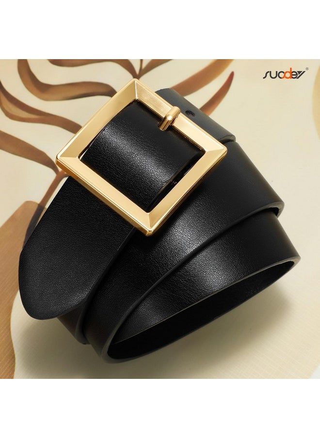 Women Leather Belt For Jeans Dresses Pants Fashion Waist Belt Ladies Belts For Trendy With Gold Square Buckle