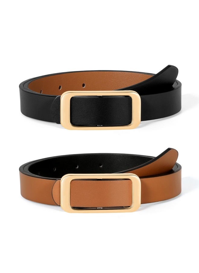 Women Reversible Leather Belts For Jeans Pants Dresses Ladies Fashion Belts With Gold Buckle