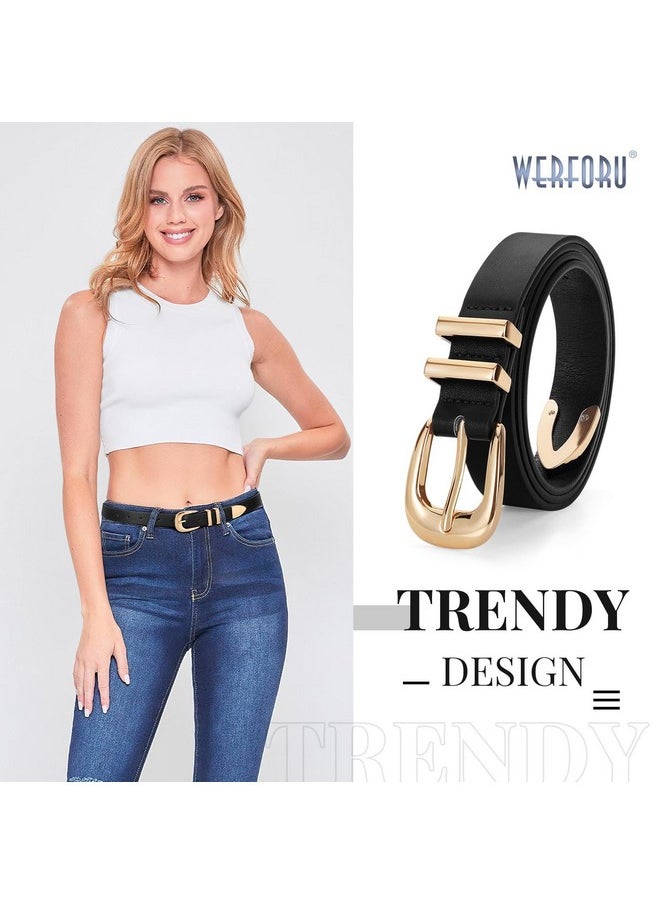 Women Leather Belt Fashion Leather Waist Belt For Pants Jean Ladies Western Thin Belt With Gold/Silver Buckle （Fit Waist Size 31