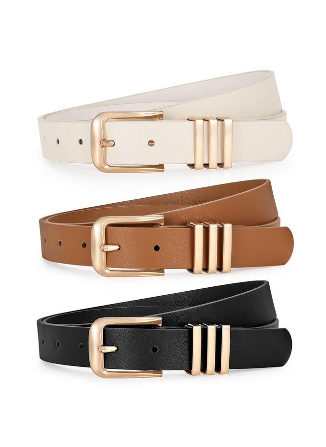 3 Pack Women’ Leather Belt With Square Gold Buckle Fashion Ladies Leather Waist Belt For Jeans Dress