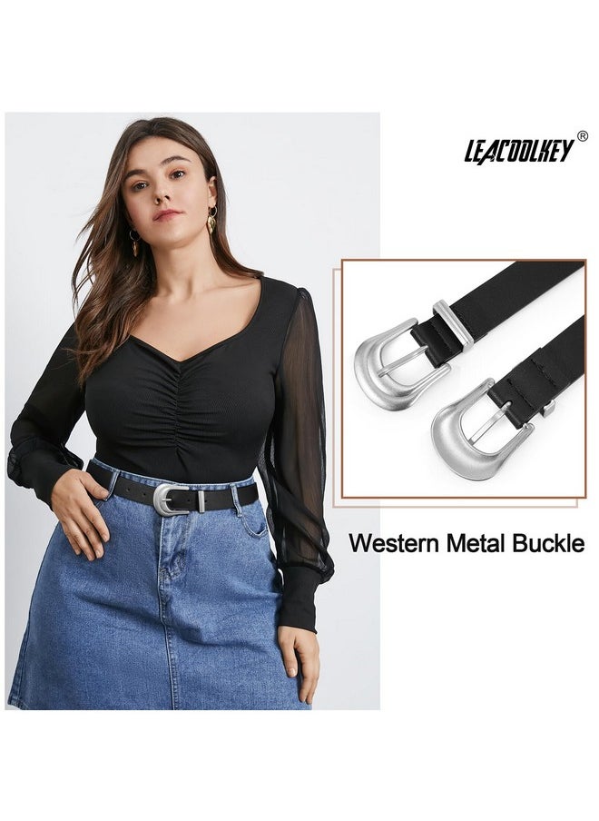 Women Western Belt Fashion Leather Belt With Gold Buckle For Jeans Pants Plus Size