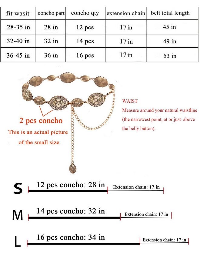 Gold Metal Oval Concho Chain Belts For Women Western Cowgirl Belt For Dresses Jeans Country Concert Outfit