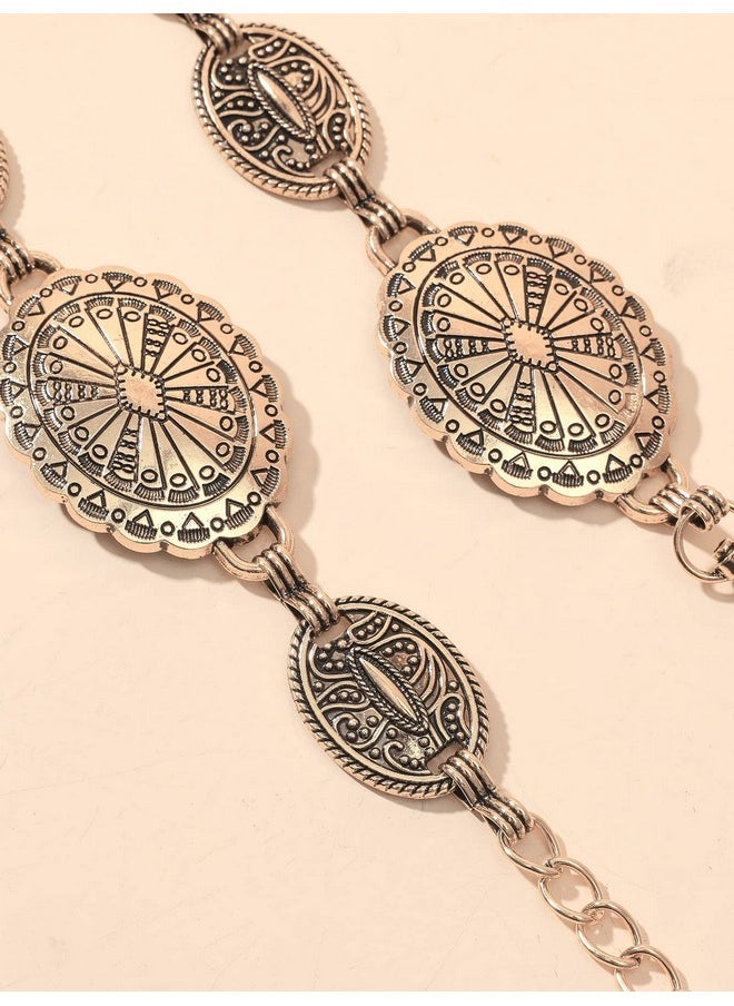 Gold Metal Oval Concho Chain Belts For Women Western Cowgirl Belt For Dresses Jeans Country Concert Outfit