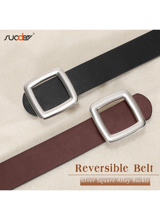 Women Reversible Leather Belt Two Color-In-One Square Buckle Fashion Belt For Jeans Pants Dresses Coat