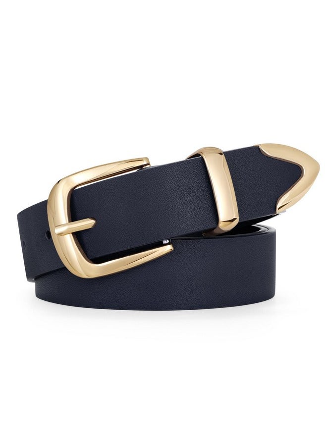 Women'S Fashion Leather Belt Ladies Gold Buckle Leather Belt For Jeans Pants Dresses