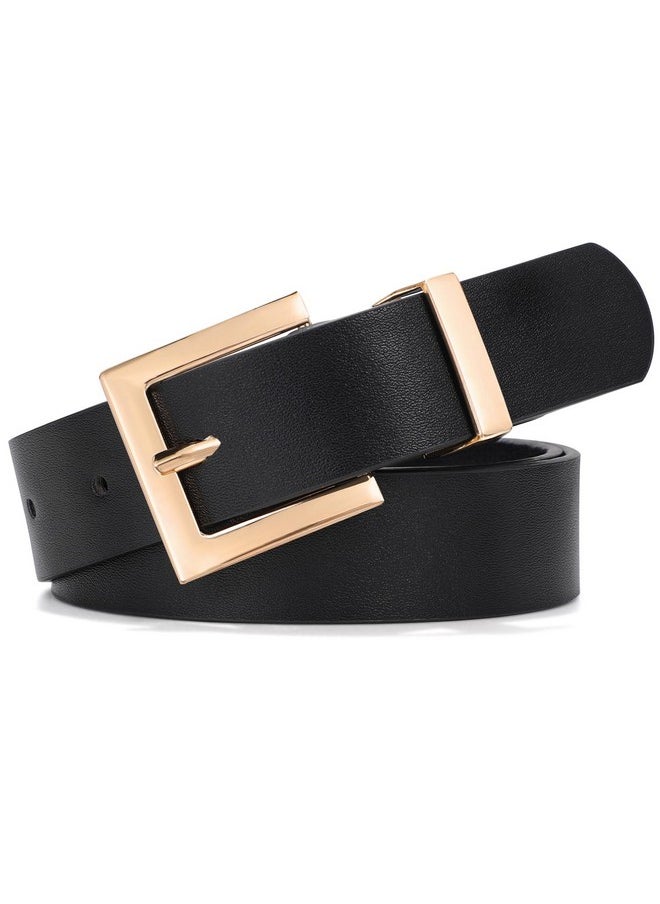 Women'S Leather Belts For Jeans Pants Dresses Fashion Ladies Belt With Square Buckle Black Belt For Women