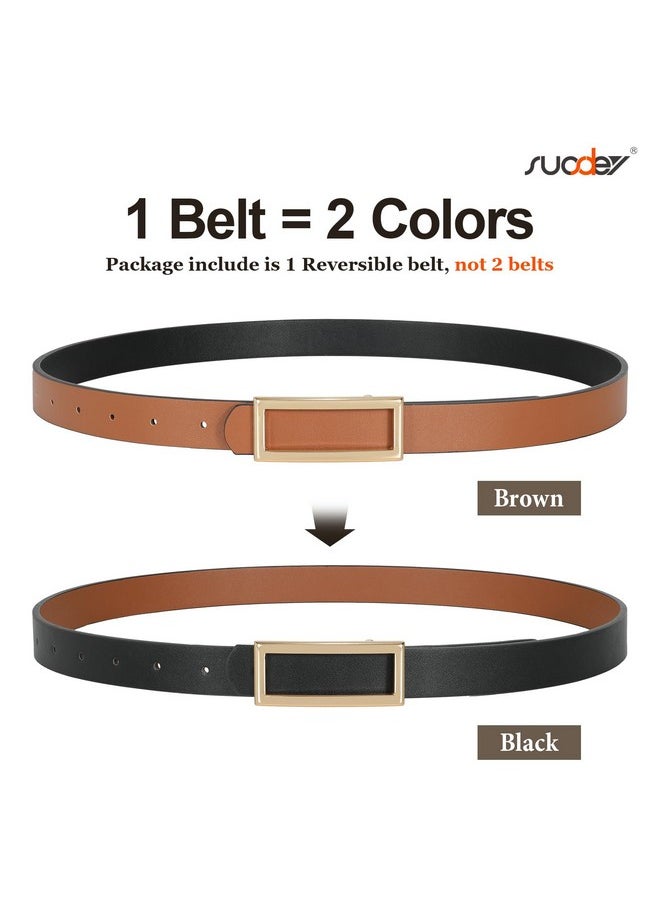 Women Reversible Leather Belts For Jeans Pants Dresses Ladies Fashion Belts With Gold Buckle, 0.9