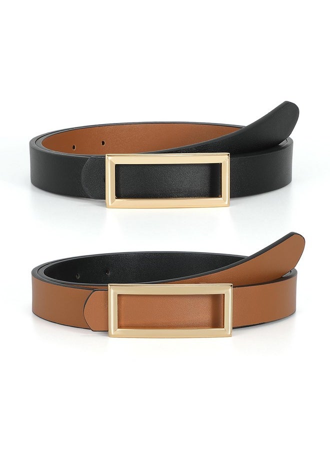 Women Reversible Leather Belts For Jeans Pants Dresses Ladies Fashion Belts With Gold Buckle, 0.9