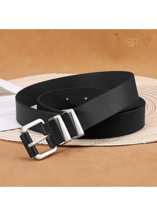 Women Leather Belt With Silver Buckle Fashion Ladies Faux Leather Belt For Jeans Pants Dress