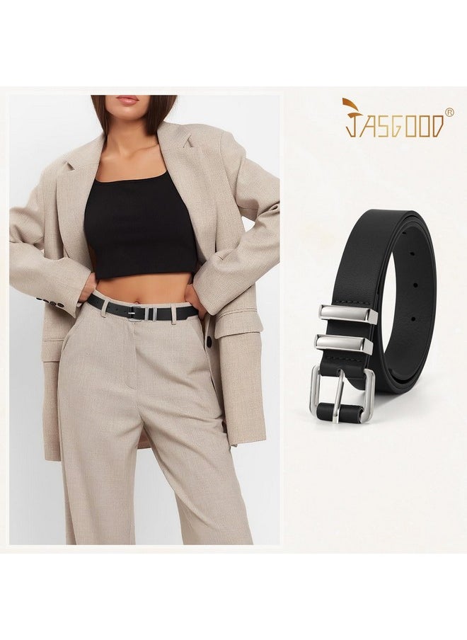 Women Leather Belt With Silver Buckle Fashion Ladies Faux Leather Belt For Jeans Pants Dress