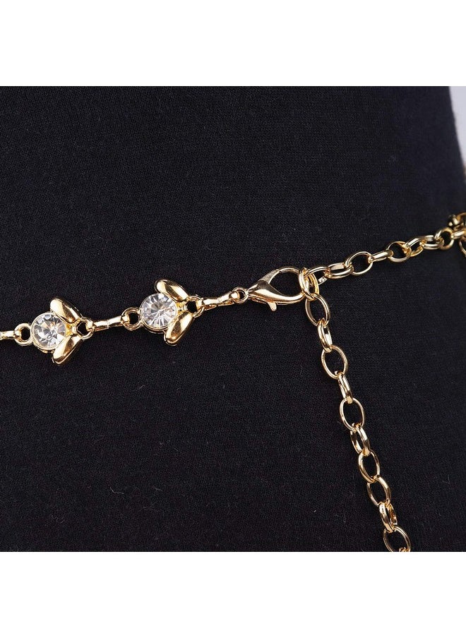 Chain Belt For Women Rhinestone Crystal Waist Belts For Dress Gift Gold 120Cm/47.2In