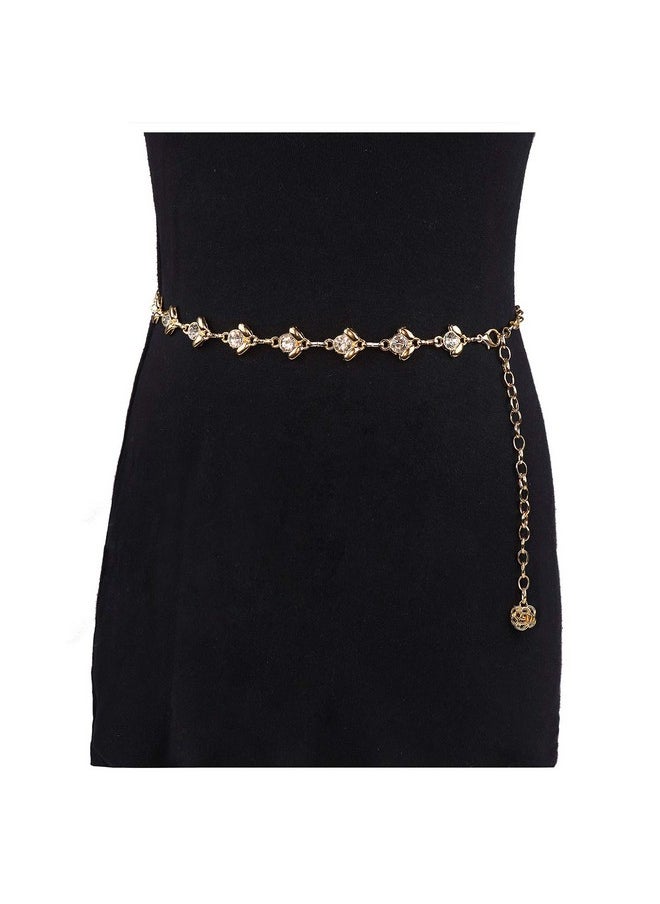 Chain Belt For Women Rhinestone Crystal Waist Belts For Dress Gift Gold 120Cm/47.2In