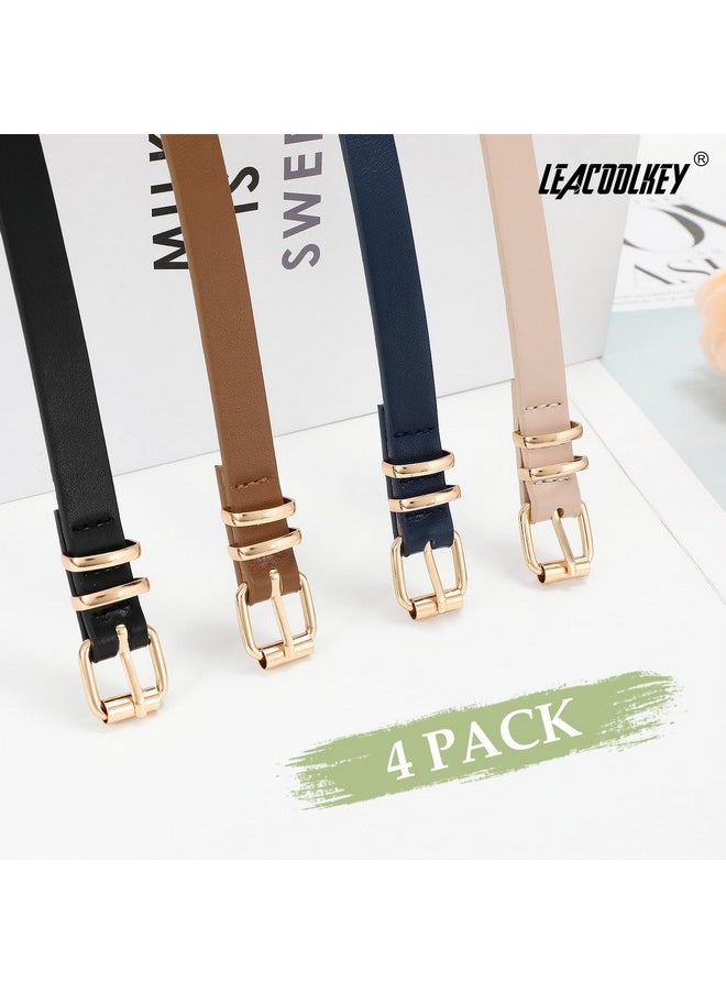 4 Pack Women Skinny Leather Belts For Dress With Gold Buckle Ladies Thin Waist Belt For Jeans Pants