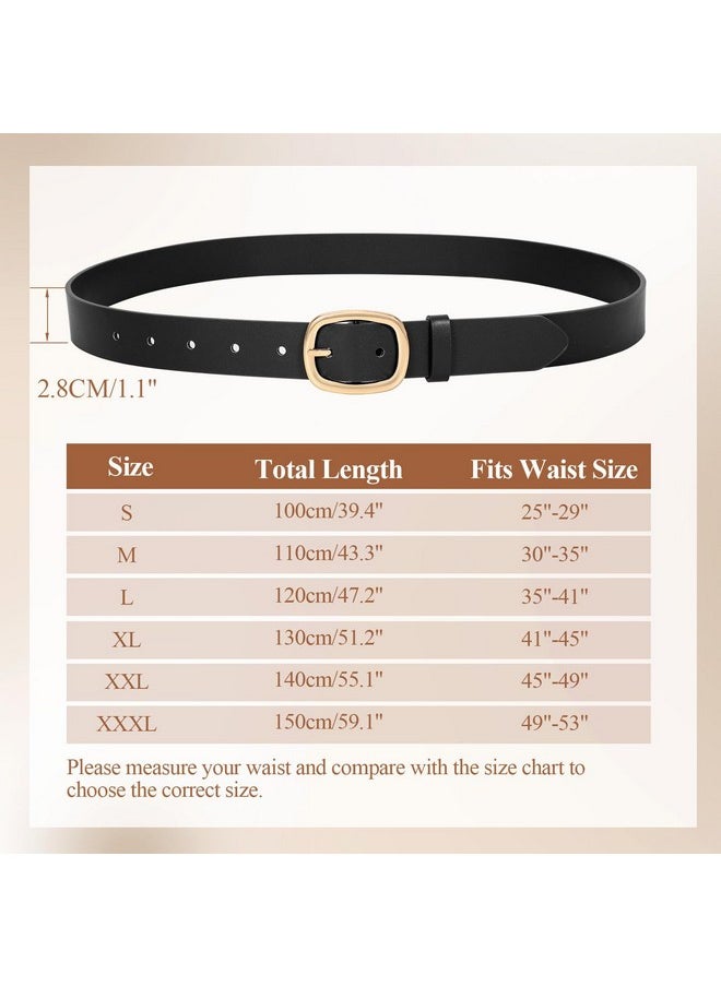 Women Leather Belt Casual Fashion Gold Buckle Leather Waist Belt For Jeans Pants Dresses Chic Ladies Belt, Black, M