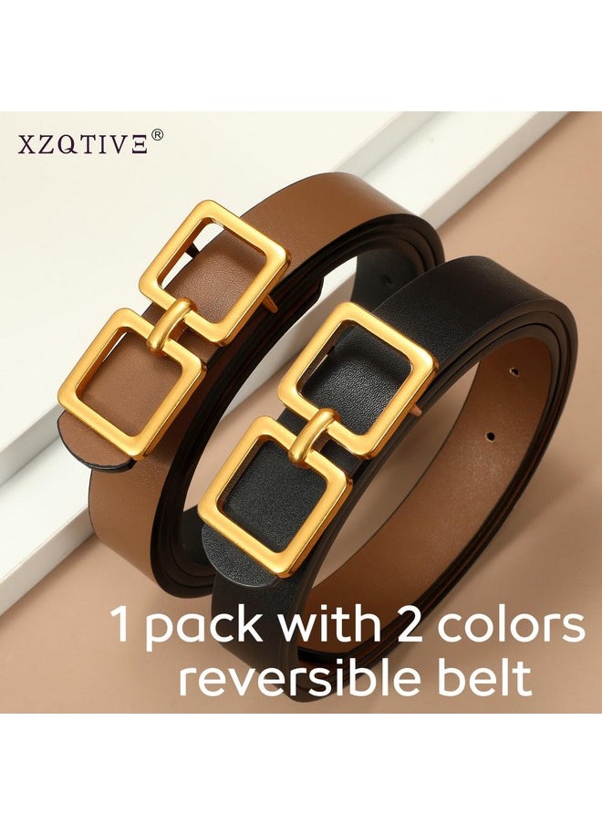 Reversible Belts For Women, 2 In 1 Ladies Leather Belt For Dress Pants Jeans With Fashion Gold Buckle, 0.9'' Wide, 1 Pack, Black/Brown, Fits Pant Sizes 41-45 Inch