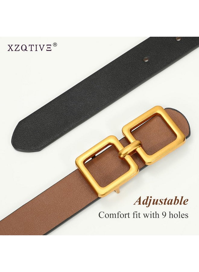 Reversible Belts For Women, 2 In 1 Ladies Leather Belt For Dress Pants Jeans With Fashion Gold Buckle, 0.9'' Wide, 1 Pack, Black/Brown, Fits Pant Sizes 41-45 Inch