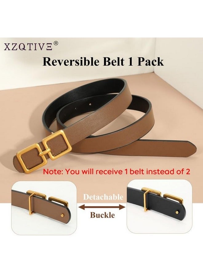 Reversible Belts For Women, 2 In 1 Ladies Leather Belt For Dress Pants Jeans With Fashion Gold Buckle, 0.9'' Wide, 1 Pack, Black/Brown, Fits Pant Sizes 41-45 Inch